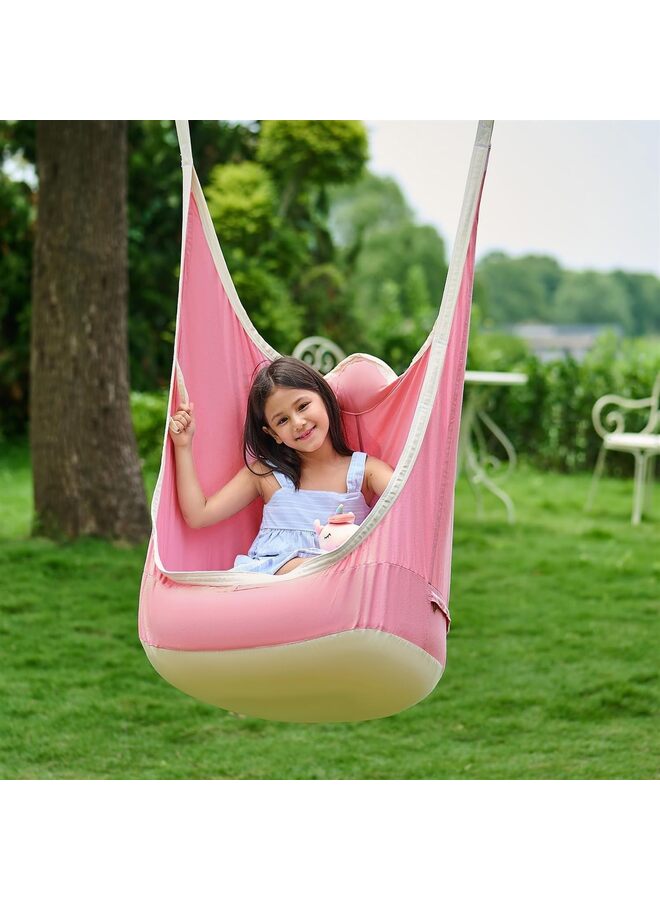 يُسلِّم كرسي أرجوحة للأطفال مُحسّن مع وسادة قابلة للنفخ - أرجوحة معلقة للاستخدام الداخلي والخارجي، أرجوحة حسية للأطفال (وردي) - Image 1