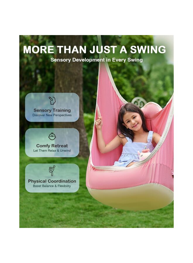 يُسلِّم كرسي أرجوحة للأطفال مُحسّن مع وسادة قابلة للنفخ - أرجوحة معلقة للاستخدام الداخلي والخارجي، أرجوحة حسية للأطفال (وردي) - Image 4