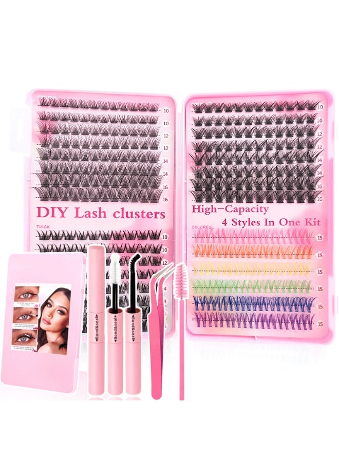 Bond 4 Styles DIY False Eyelashes Kit, 600 Clusters Mixed Individual Voluminous Lashes Including 30D Lashes 40D Lashes 50D Lashes  Colored Lashes, Eyelash Extension Kit for Daily Makeup and Special Occasions - Image 1