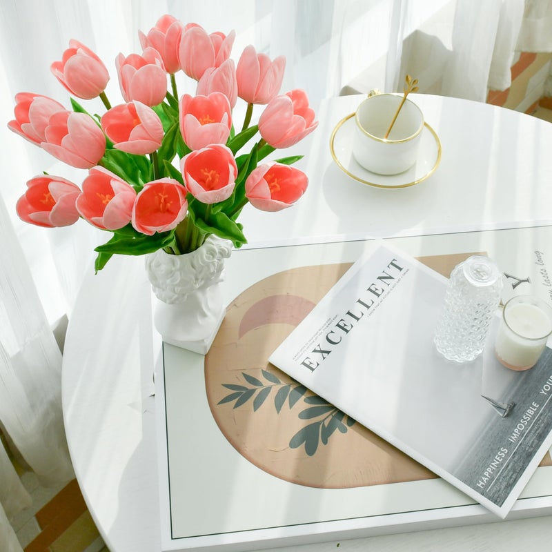 Mandy's Artificial Tulips 12 Stems Light Pink Partially Open PU Faux Flowers for Valentine's Day and Easter Wedding Home Decor 13.5 Inch - Image 5