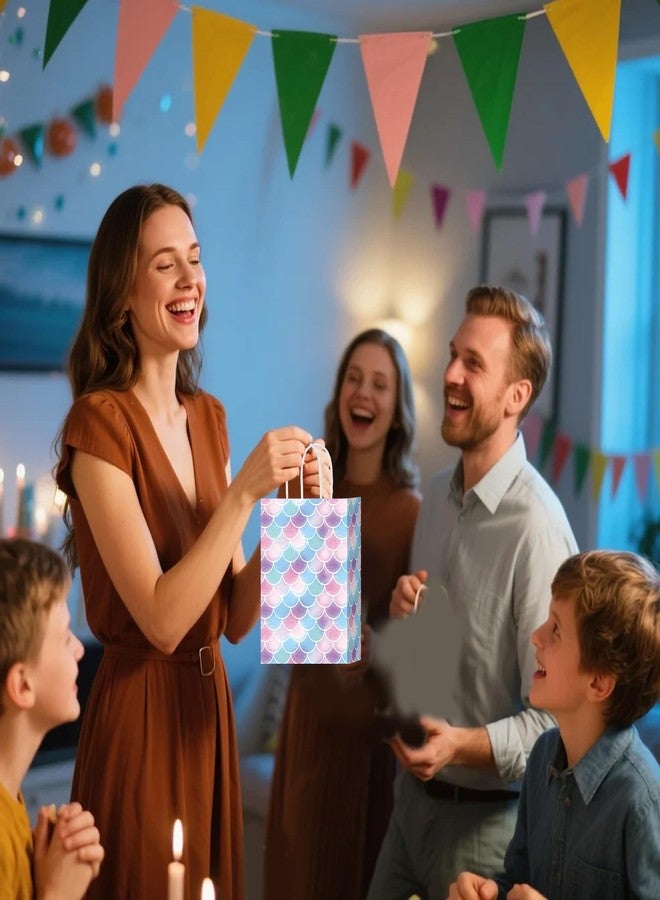 W WINTMING مجموعة W WINTMING المكونة من 20 قطعة من أكياس هدايا بتصميم حراشف حورية البحر، أكياس ورقية ملونة بتصميم حراشف السمك، أكياس هدايا لحفلات حورية البحر، أكياس هدايا بمقابض لتزيين حفلات أعياد الميلاد وحفلات الزفاف (وردي) - Image 5
