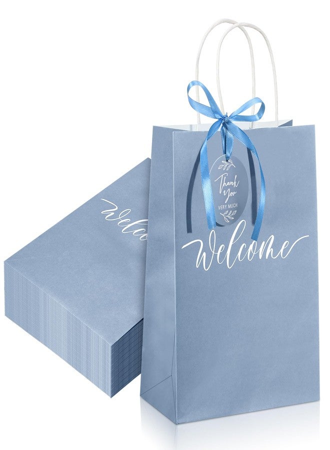 Queekay 36 Pcs Large Welcome Paper Gift Bags with Handle 10.6 x 8.3 x 4 Inches with 36 Tags Wedding Church Party Favor Bridal Gift Bags for Guest Birthday Baby Shower(Classic,Light Blue - Image 1