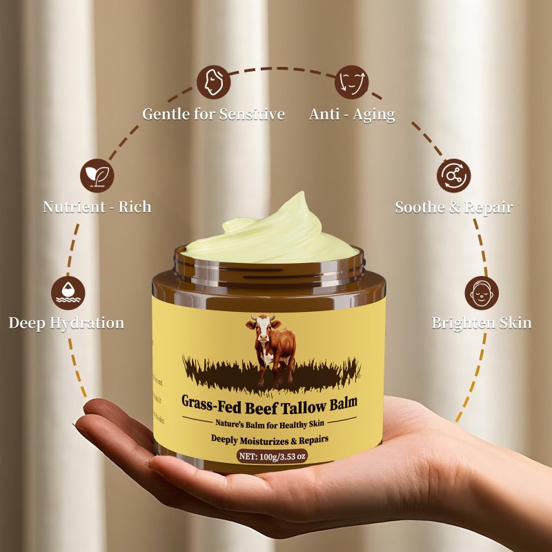 Oebitor Beef Tallow for Skin, Tallow and Honey Balm, Facial Moisturizer Cream, 100% Organic Grass Fed Whipped Beef Tallow Balm Deeply Moisturizing for Face & Body, Suitable For All Skin Types(3.53oz) - Image 4
