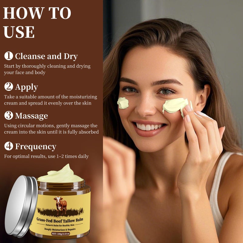 Oebitor Beef Tallow for Skin, Tallow and Honey Balm, Facial Moisturizer Cream, 100% Organic Grass Fed Whipped Beef Tallow Balm Deeply Moisturizing for Face & Body, Suitable For All Skin Types(3.53oz) - Image 3