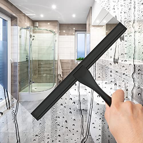 Docrok All-Purpose Stainless Steel Shower Squeegee for Shower Doors with 2 Adhesive Hooks, Bathroom Cleaner Tool Household Window Mirror Squeegee for Home Cleaning, Glass Door, Tile Wall, Car, 12 Inch Black - Image 3
