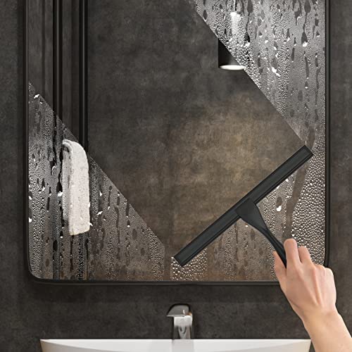 Docrok All-Purpose Stainless Steel Shower Squeegee for Shower Doors with 2 Adhesive Hooks, Bathroom Cleaner Tool Household Window Mirror Squeegee for Home Cleaning, Glass Door, Tile Wall, Car, 12 Inch Black - Image 4