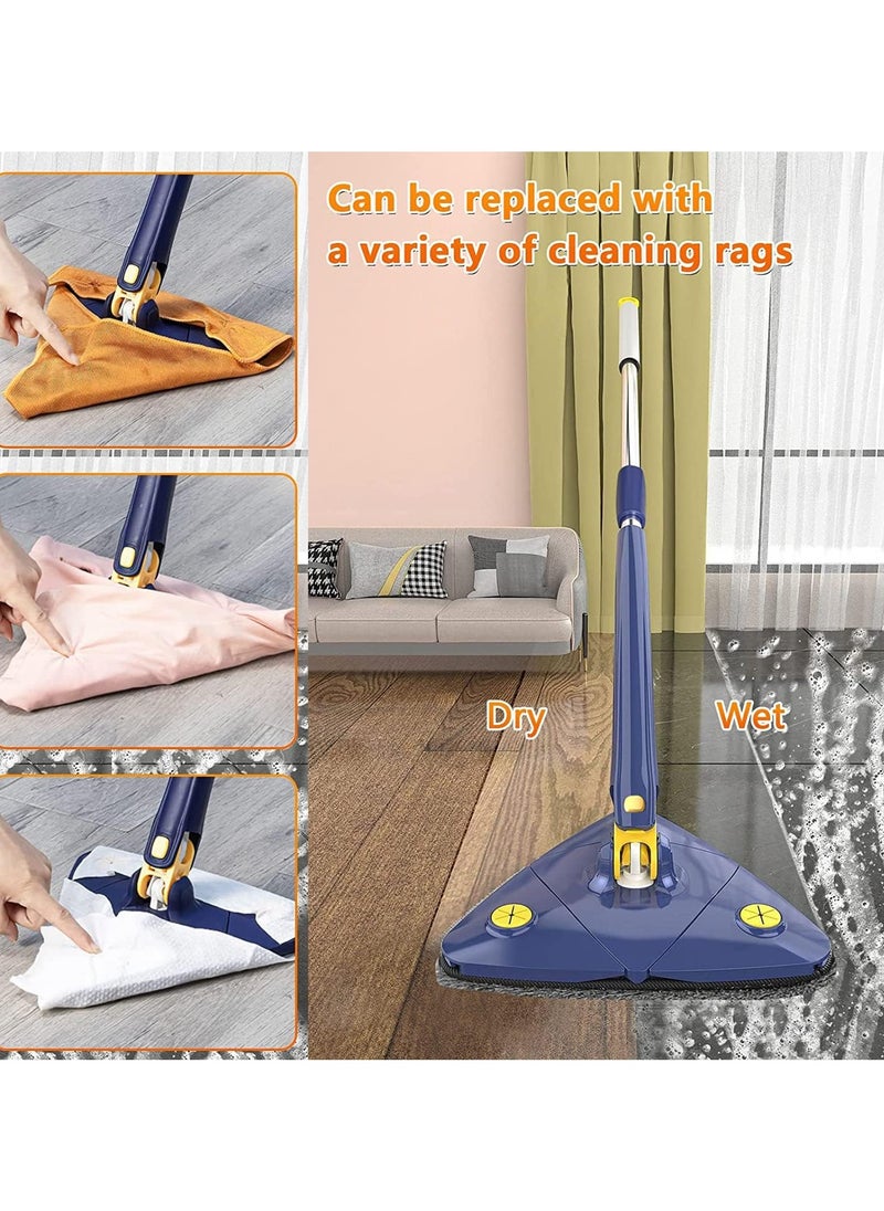 Denx 360° Rotatable Adjustable Cleaning Mop Extendable Triangle Mop with Long Handle Hand Twist Quick Dry Mop Multifunctional Microfiber Wet and Dry Mop for Floor Wall with 3 Replacement Pads  - Image 2