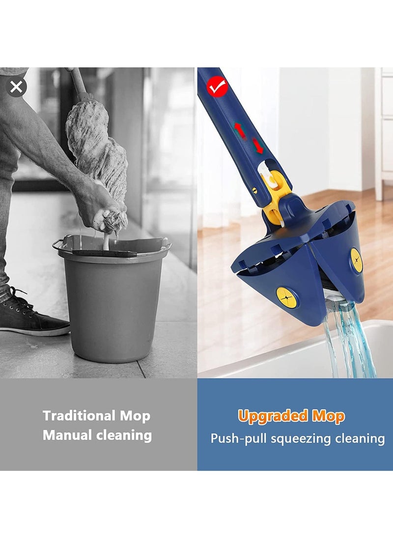 Denx 360° Rotatable Adjustable Cleaning Mop Extendable Triangle Mop with Long Handle Hand Twist Quick Dry Mop Multifunctional Microfiber Wet and Dry Mop for Floor Wall with 3 Replacement Pads  - Image 3
