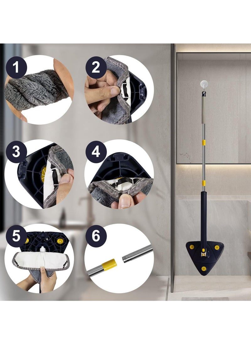 Denx - 360° Rotatable Adjustable Cleaning Mop Extendable Triangle Mop with Long Handle Hand Twist Quick Dry Mop Multifunctional Microfiber Wet and Dry Mop for Floor Wall with 3 Replacement Pads - Image 1