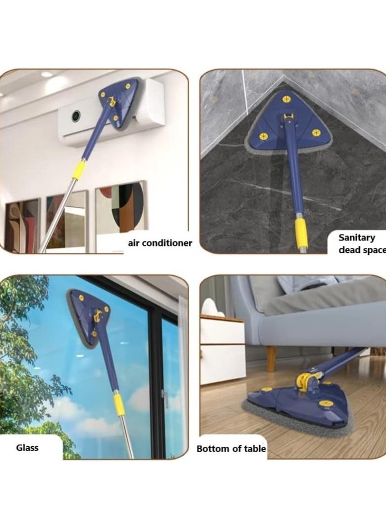 Denx - 360° Rotatable Adjustable Cleaning Mop Extendable Triangle Mop with Long Handle Hand Twist Quick Dry Mop Multifunctional Microfiber Wet and Dry Mop for Floor Wall with 3 Replacement Pads - Image 1