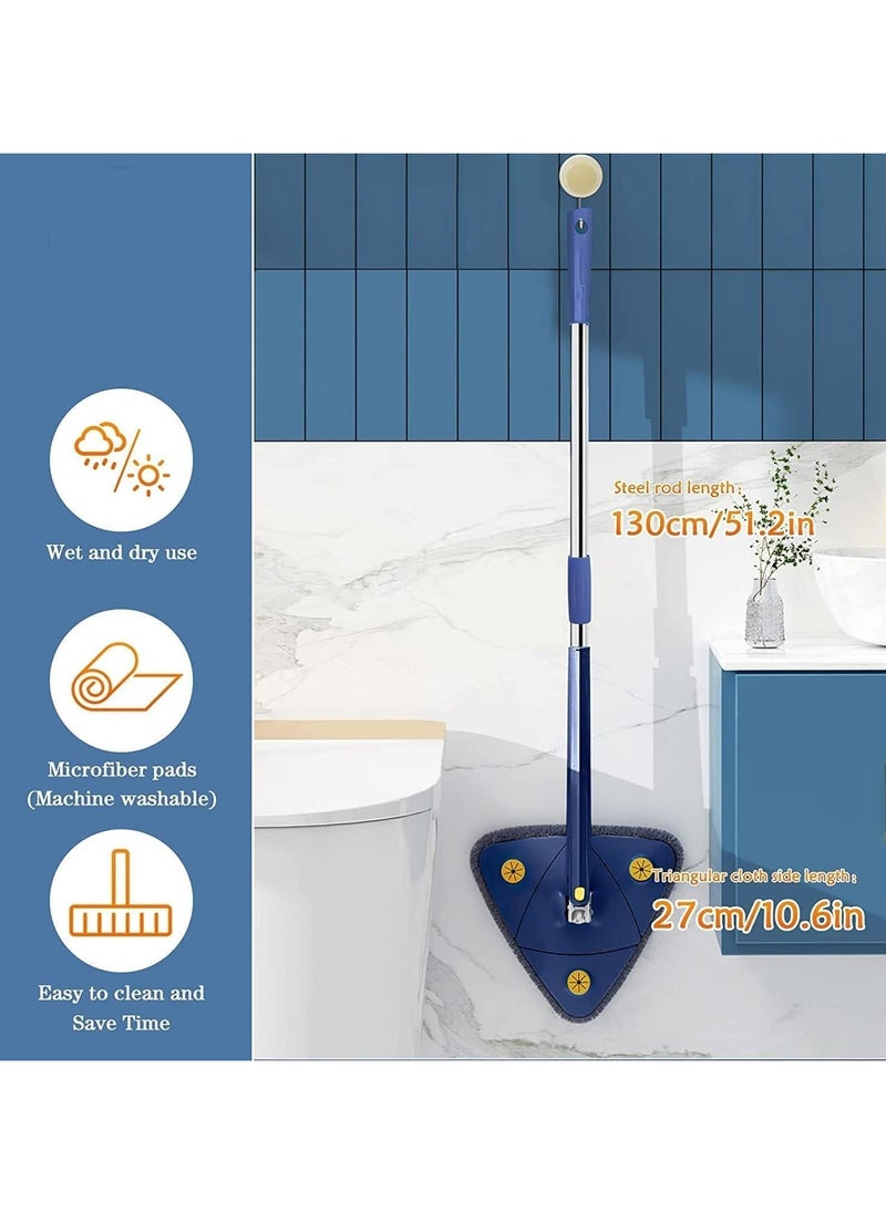 Denx - 360° Rotatable Adjustable Cleaning Mop Extendable Triangle Mop with Long Handle Hand Twist Quick Dry Mop Multifunctional Microfiber Wet and Dry Mop for Floor Wall with 3 Replacement Pads - Image 1