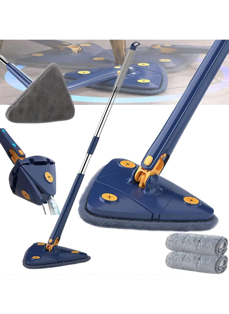Denx - 360° Rotatable Adjustable Cleaning Mop Extendable Triangle Mop with Long Handle Hand Twist Quick Dry Mop Multifunctional Microfiber Wet and Dry Mop for Floor Wall with 3 Replacement Pads - Image 1