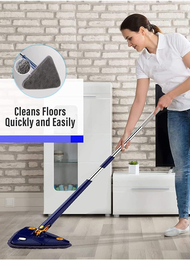 Denx - 360° Rotatable Adjustable Cleaning Mop Extendable Triangle Mop with Long Handle Hand Twist Quick Dry Mop Multifunctional Microfiber Wet and Dry Mop for Floor Wall with 3 Replacement Pads - Image 1