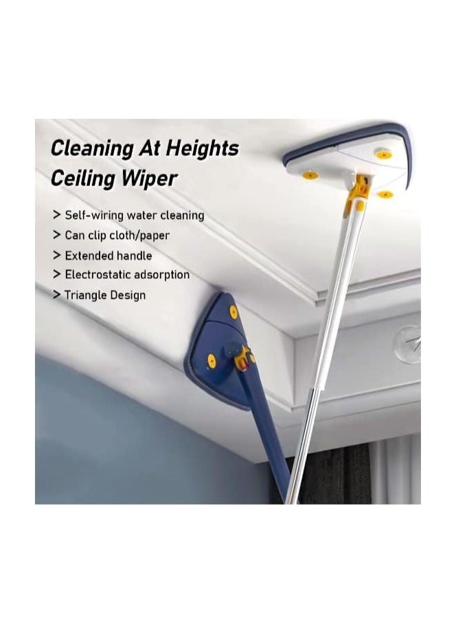 Denx - 360° Rotatable Adjustable Cleaning Mop Extendable Triangle Mop with Long Handle Hand Twist Quick Dry Mop Multifunctional Microfiber Wet and Dry Mop for Floor Wall with 3 Replacement Pads - Image 1