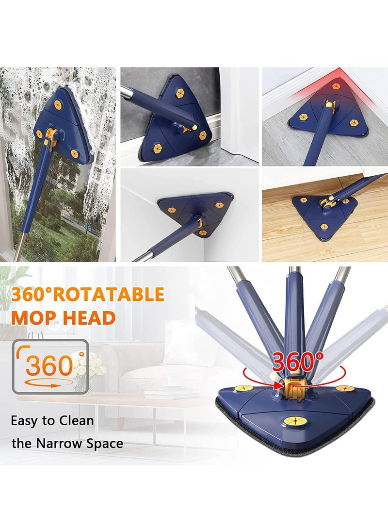 Denx - 360° Rotatable Adjustable Cleaning Mop Extendable Triangle Mop with Long Handle Hand Twist Quick Dry Mop Multifunctional Microfiber Wet and Dry Mop for Floor Wall with 3 Replacement Pads - Image 1