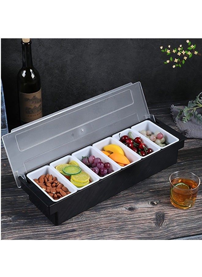 Beauenty - Bar Condiment Tray With Lid,ice Cooled Condiment Dispenser Serving Container Chilled Garnish Tray Bar Caddy For Home Work Or Restaurant, Large 6 Compartment Garnish Tray With Lid For Bar - Image 1