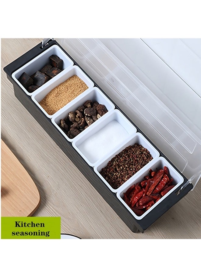 Beauenty - Bar Condiment Tray With Lid,ice Cooled Condiment Dispenser Serving Container Chilled Garnish Tray Bar Caddy For Home Work Or Restaurant, Large 6 Compartment Garnish Tray With Lid For Bar - Image 1