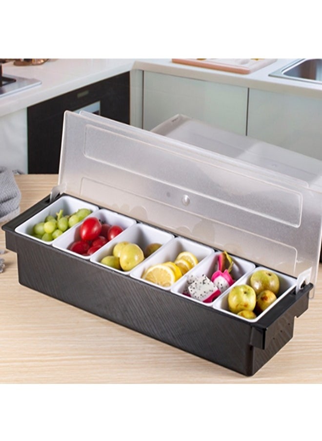 Beauenty - Bar Condiment Tray With Lid,ice Cooled Condiment Dispenser Serving Container Chilled Garnish Tray Bar Caddy For Home Work Or Restaurant, Large 6 Compartment Garnish Tray With Lid For Bar - Image 1