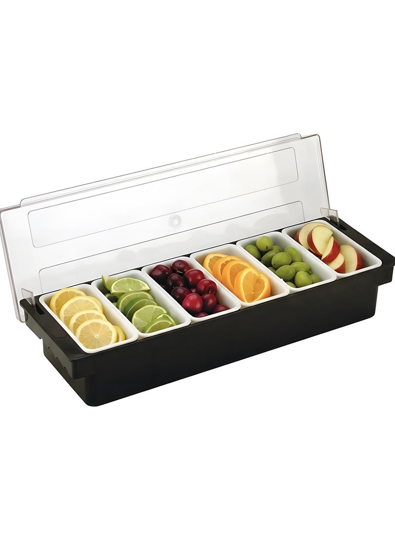 Beauenty Bar Condiment Tray With Lid,ice Cooled Condiment Dispenser Serving Container Chilled Garnish Tray Bar Caddy For Home Work Or Restaurant, Large 6 Compartment Garnish Tray With Lid For Bar - Image 1