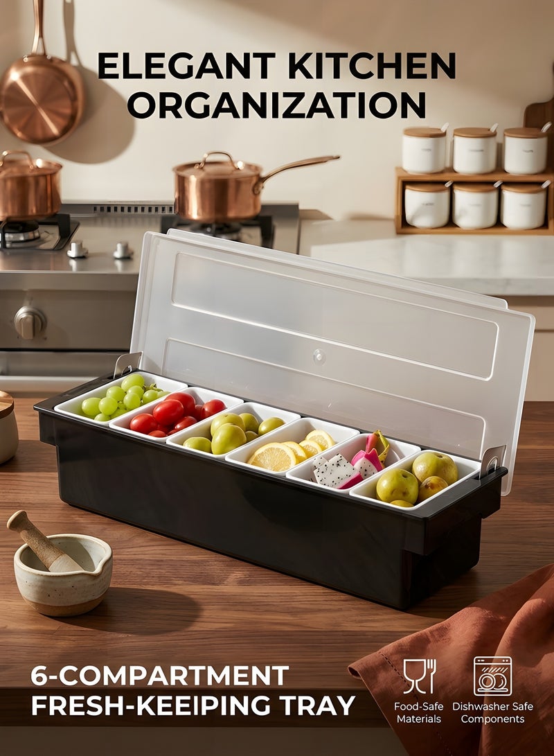 Beauenty Bar Condiment Tray With Lid,ice Cooled Condiment Dispenser Serving Container Chilled Garnish Tray Bar Caddy For Home Work Or Restaurant, Large 6 Compartment Garnish Tray With Lid For Bar - Image 2