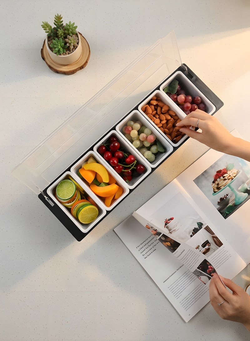 Beauenty Bar Condiment Tray With Lid,ice Cooled Condiment Dispenser Serving Container Chilled Garnish Tray Bar Caddy For Home Work Or Restaurant, Large 6 Compartment Garnish Tray With Lid For Bar - Image 3