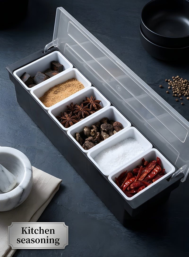 Beauenty Bar Condiment Tray With Lid,ice Cooled Condiment Dispenser Serving Container Chilled Garnish Tray Bar Caddy For Home Work Or Restaurant, Large 6 Compartment Garnish Tray With Lid For Bar - Image 4