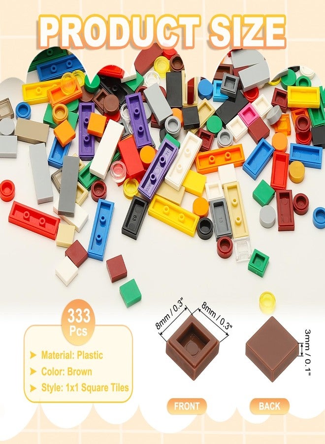 PATIKIL 333 Pcs Flat Blocks Bulk, 1x1 Square Brown Classic Tiles Smooth Surface Mini Building Blocks Accessories Compatible Bricks Kits for Building Floor Walls Mosaic Pixel Arts - Image 2