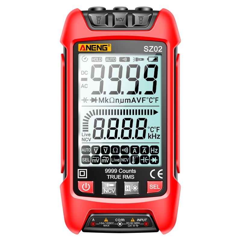 المقياس الرقمي الذكي ANENG SZ02 نطاق تلقائي 9999 عداد مقياس عالمي NCV جهاز اختبار محمول متعدد الوظائف مقياس الجهد ومقياس التيار مع ضوء خلفي ومصباح كهربائي للجهد والتيار المتردد/المباشر والمقاومة - Image 1