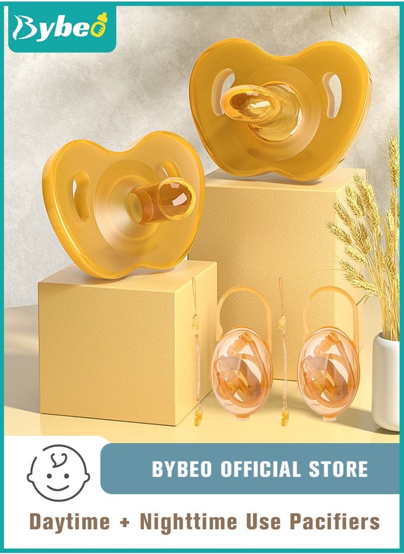 Bybeo 2 PCS Baby Silicone Pacifiers With Holder And Storage Box, Newborn Daily & Night Use Pacifier, Teething Toys For Newborn 0-36 Month  - Image 1