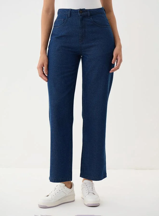 Femmella Navy Blue Mid-Rise Straight Jeans