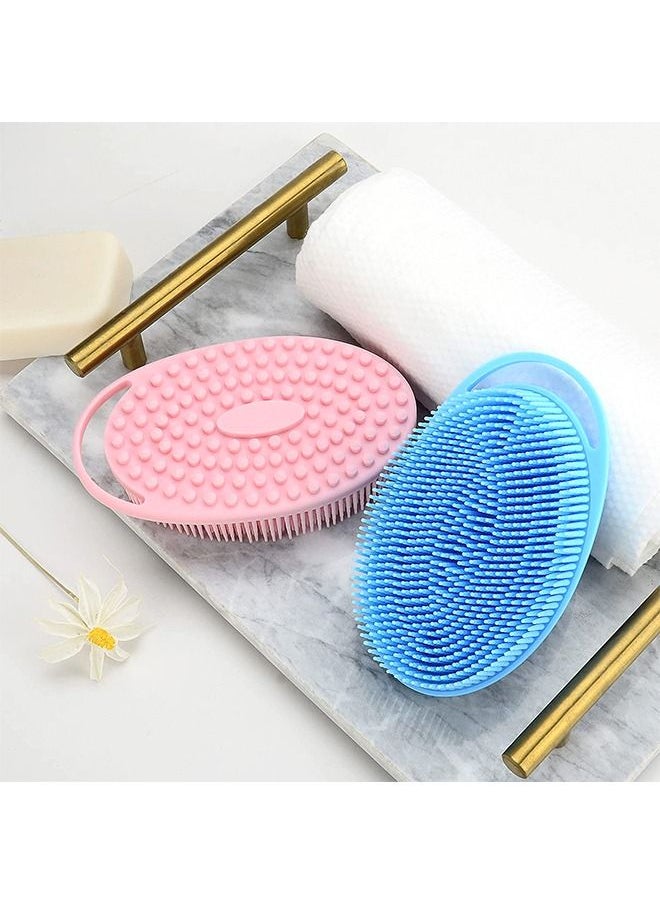 Generic - 2 Pcs Silicone Body Brush Cleaning Exfoliating Body Scrubber, Silicone Body Massager Bath Brush, Soft Exfoliating Body Bath Shower Scrubber Brush for Kids and Adults All Kinds of Skin  Pink/Blue - Image 1