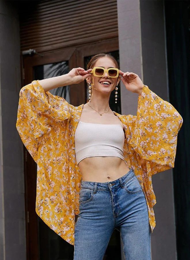 ساسافراس Floral Print Open Front Shrug for Women