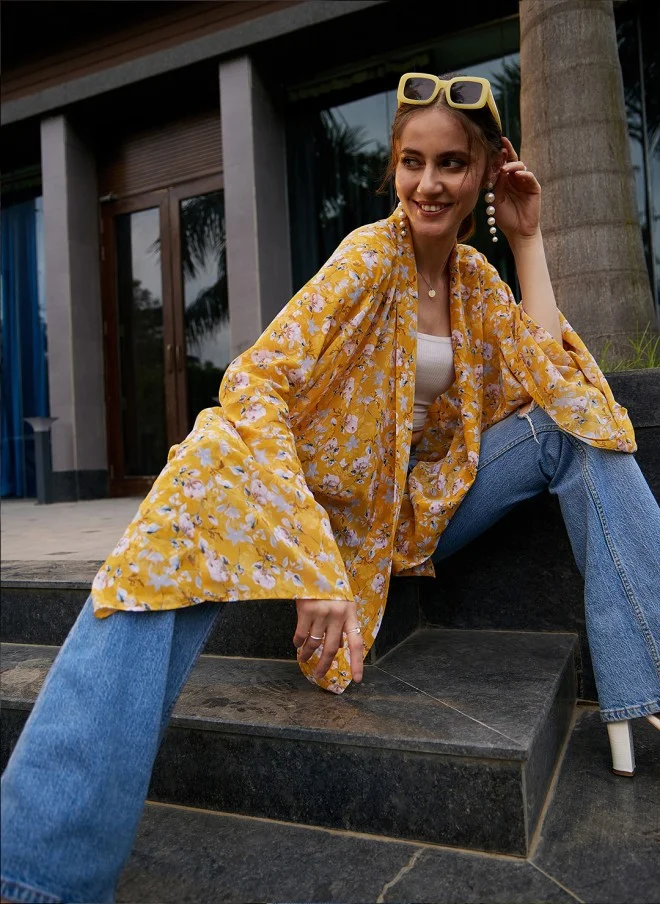 ساسافراس Floral Print Open Front Shrug for Women