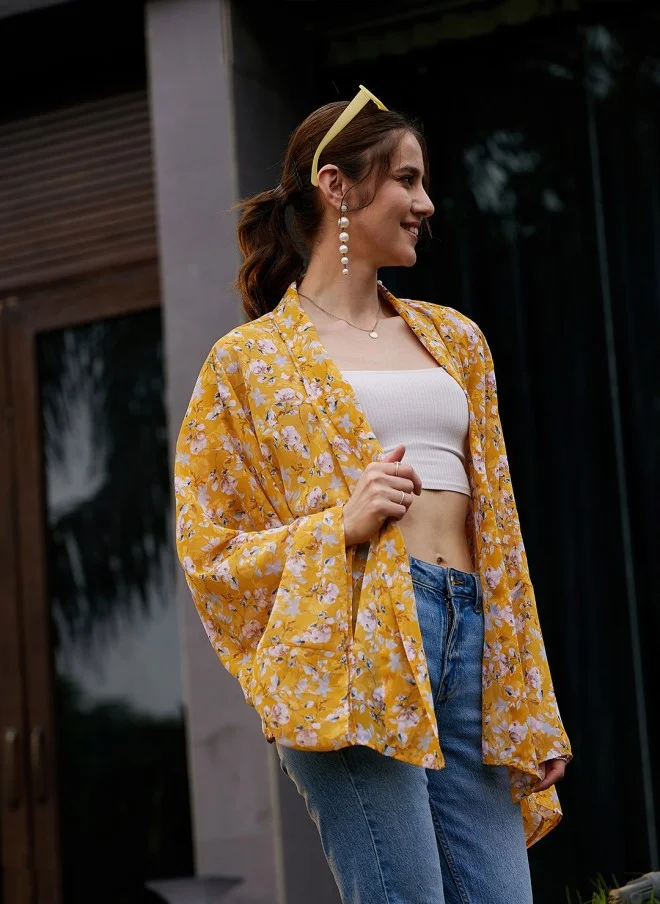 ساسافراس Floral Print Open Front Shrug for Women