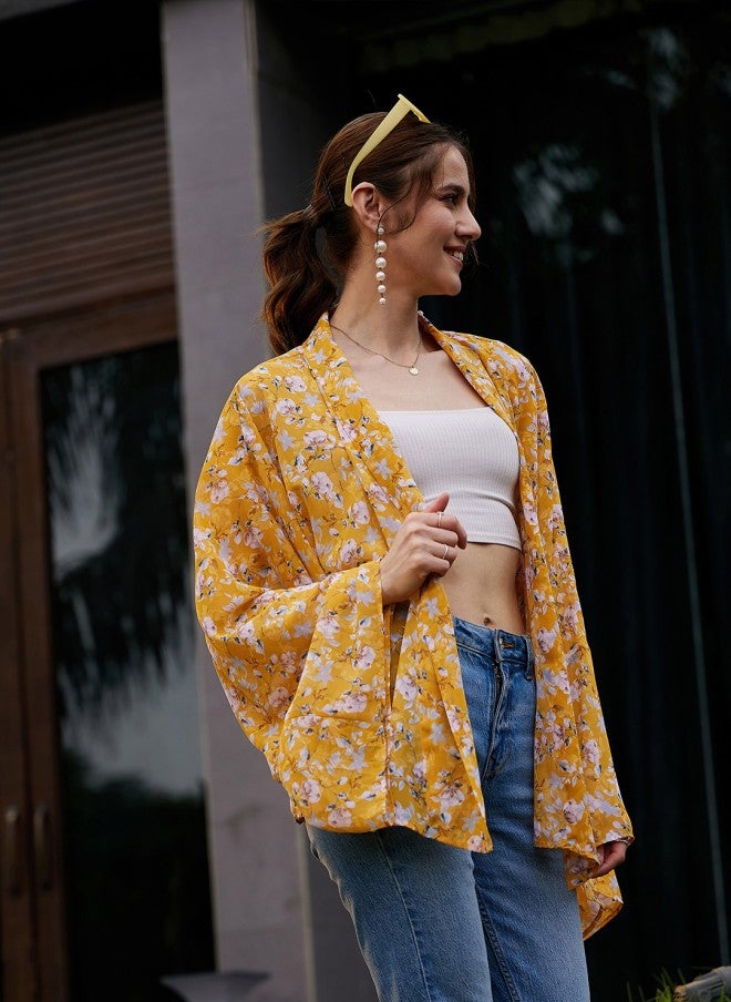 SASSAFRAS Floral Print Open Front Shrug for Women - Image 3