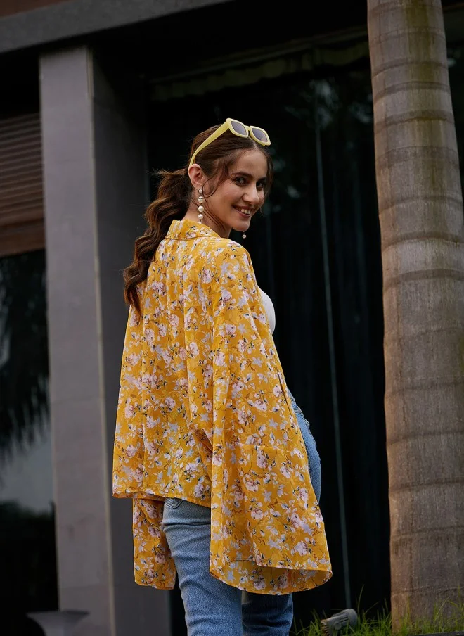 ساسافراس Floral Print Open Front Shrug for Women