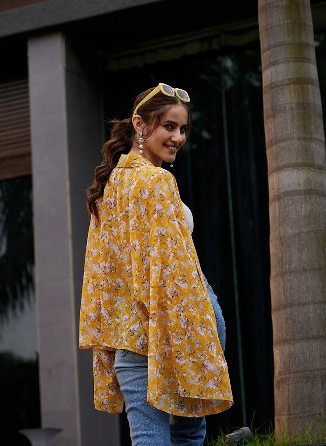 SASSAFRAS Floral Print Open Front Shrug for Women - Image 4