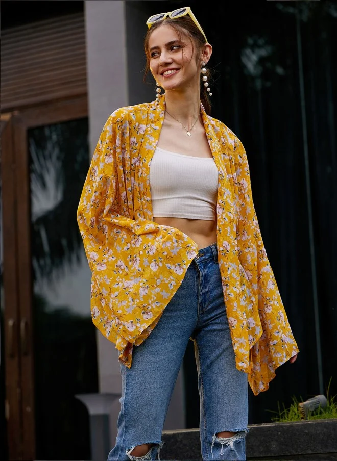 ساسافراس Floral Print Open Front Shrug for Women