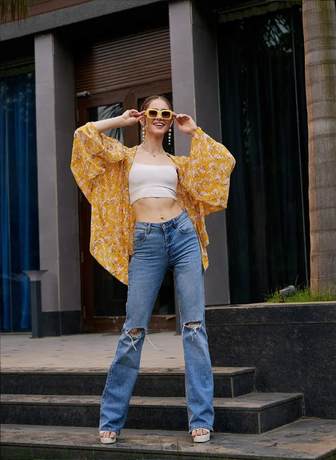ساسافراس Floral Print Open Front Shrug for Women