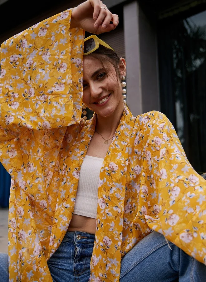 ساسافراس Floral Print Open Front Shrug for Women