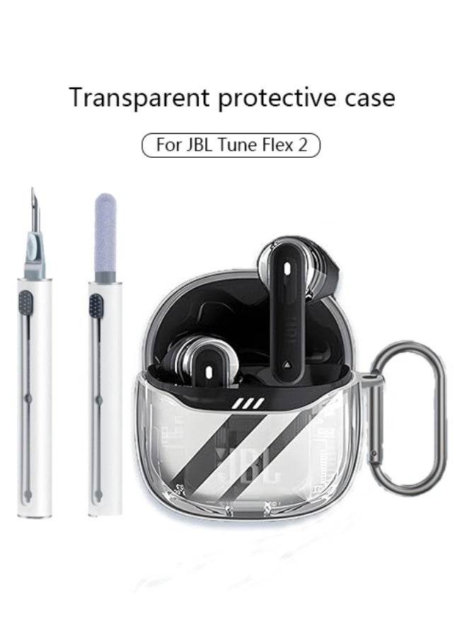 Case for JBL Tune Flex 2 True Wireless Noise Cancelling Earbuds,Clear Soft TPU Protective Cover with Keychain and Cleaner Kit for Women Men Shockproof Skin-Clear - Image 1