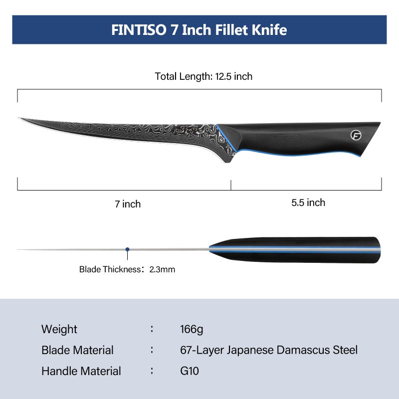FINTISO 7 Inch Fillet Knife, Ultra Sharpe Meat Boning Knife in 67-Layer Japanese Damascus Steel, Professional Fish Knives with Ergonomic G10 Handle for Slicing and Skinning - Image 5