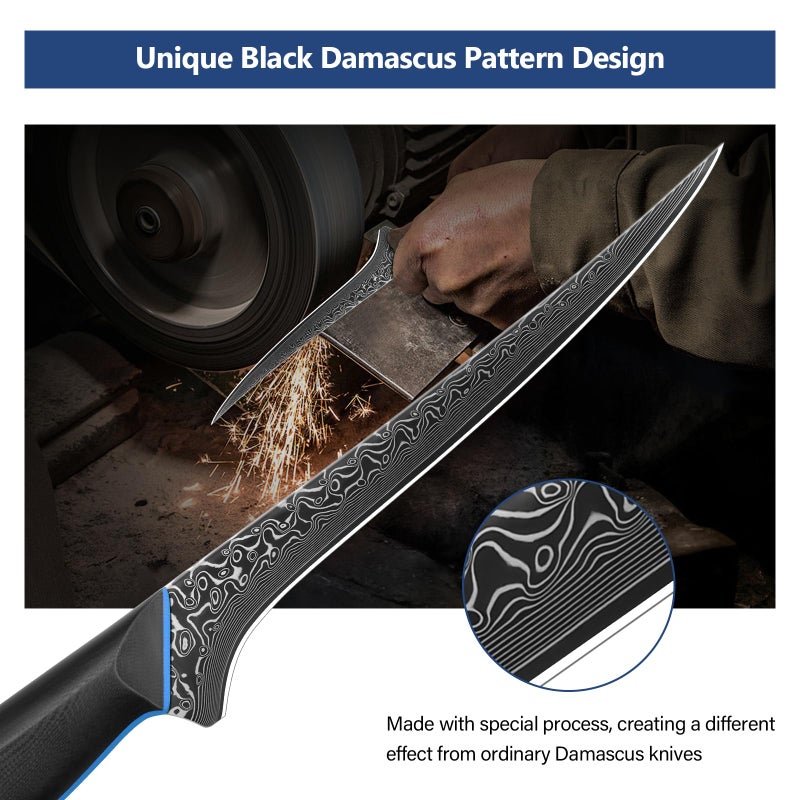 FINTISO 7 Inch Fillet Knife, Ultra Sharpe Meat Boning Knife in 67-Layer Japanese Damascus Steel, Professional Fish Knives with Ergonomic G10 Handle for Slicing and Skinning - Image 4