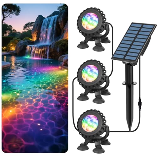 T-SUN Solar Pond Lights, 3-in-1 RGB Solar Underwater Pond Lights, IP68 Waterproof Sustainable Submersible Light for for Pond, Garden, Patio, Fountain, Pool, Waterfall Decoration - Image 1