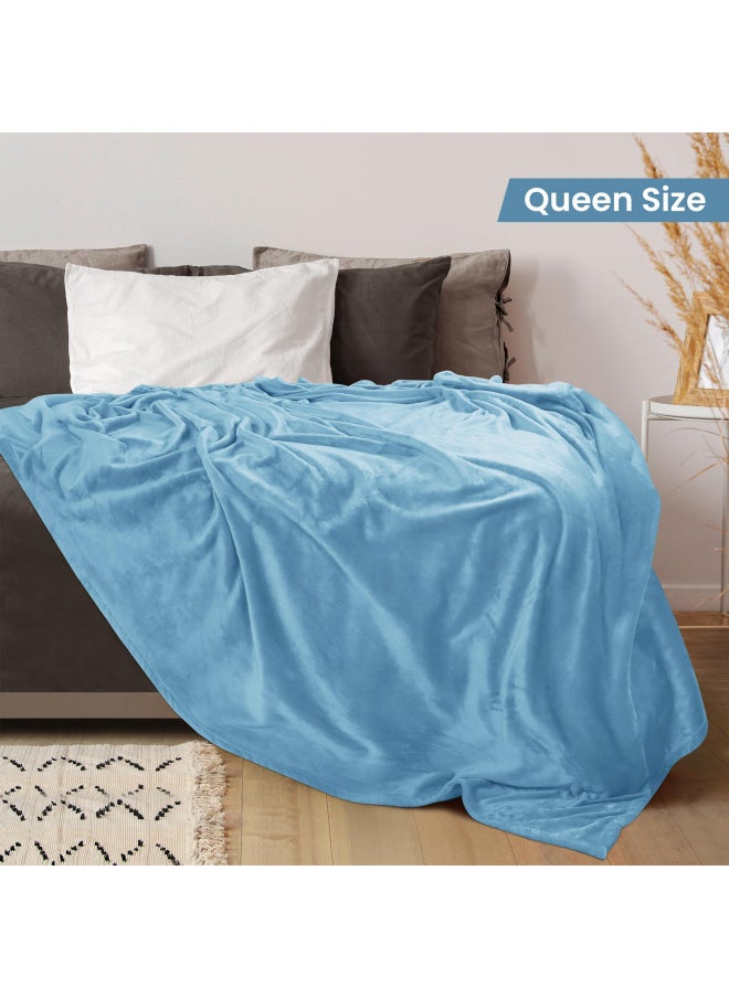 Utopia Bedding Utopia Bedding Fleece Blanket Queen Size Washed Blue 300GSM Luxury Fuzzy Soft Anti-Static Microfiber Bed Blanket (90x90 Inches)  - Image 2