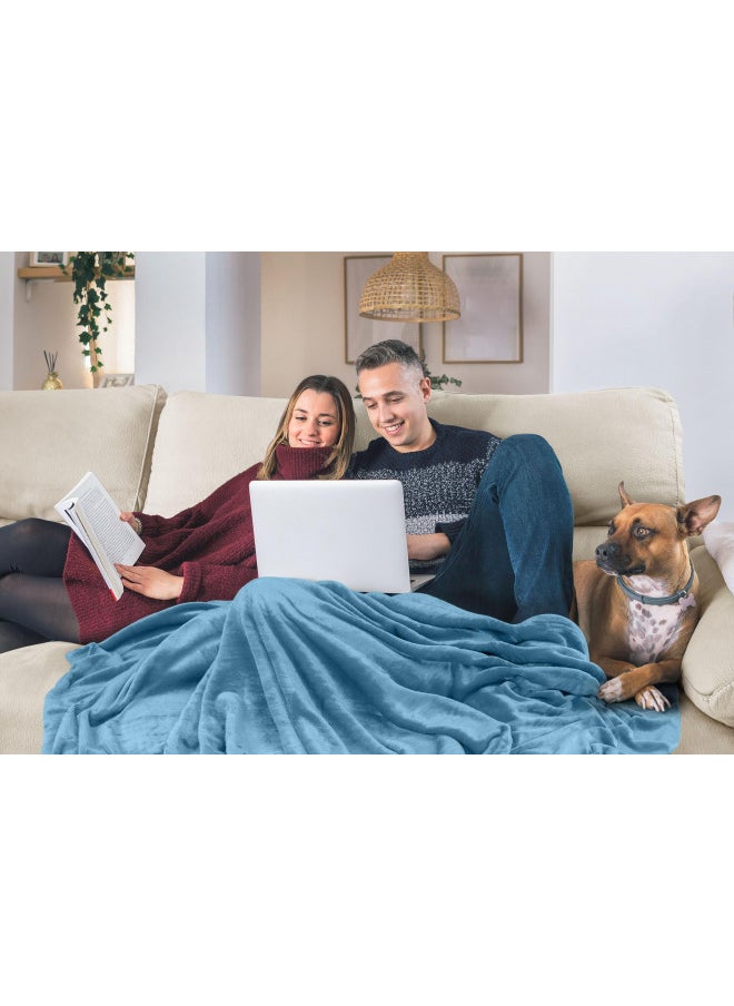 Utopia Bedding Utopia Bedding Fleece Blanket Queen Size Washed Blue 300GSM Luxury Fuzzy Soft Anti-Static Microfiber Bed Blanket (90x90 Inches)  - Image 5