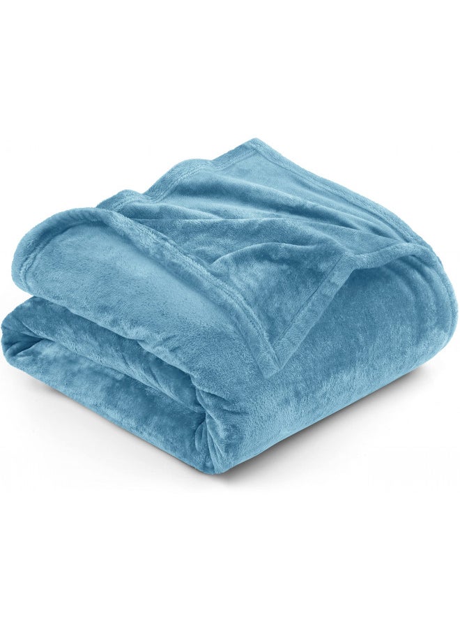 Utopia Bedding Utopia Bedding Fleece Blanket Queen Size Washed Blue 300GSM Luxury Fuzzy Soft Anti-Static Microfiber Bed Blanket (90x90 Inches)  - Image 1