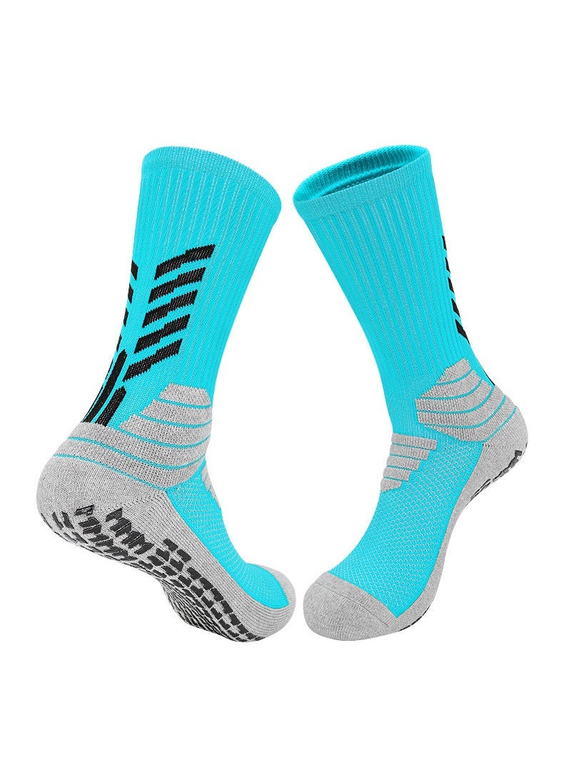 Generic Mens Anti-Slip Soccer Socks Thick Towel Bottom Sky Blue