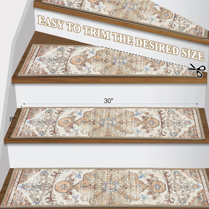 Pauwer Carpet Stair Treads for Wooden Steps Indoor 15 Pack 8" X 30" Peel and Stick Stair Treads Non Slip Staircase Step Treads Reusable Stair Runner Rugs for Dogs, Kids and Elders - Image 2