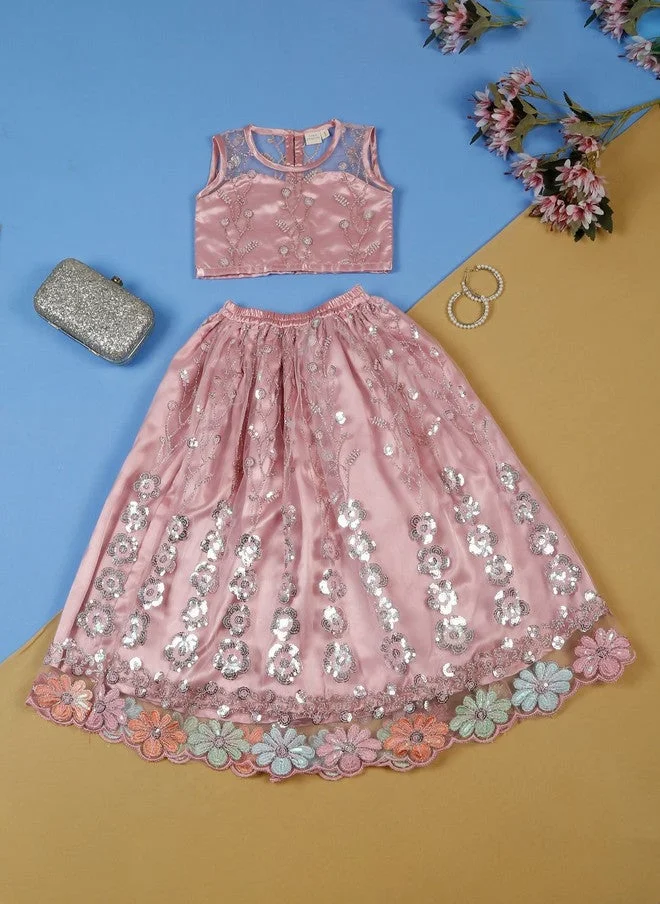 Saka Designs Embroidered Pink Lehenga & Choli for Girls